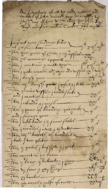 Inventory John Barnes Fordington 1609